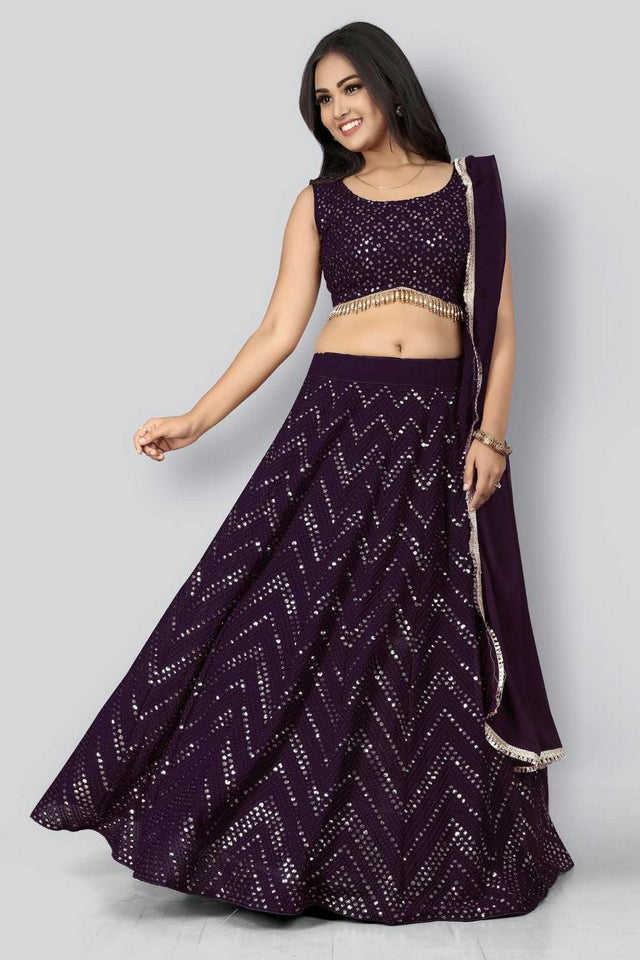 Violet Sequin Georgette Lehenga