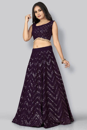 Violet Sequin Georgette Lehenga