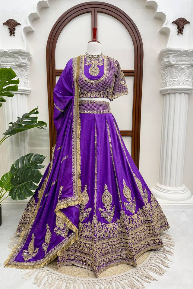 Violet Heavy Embroidered Art Silk Lehenga (QRC-403)