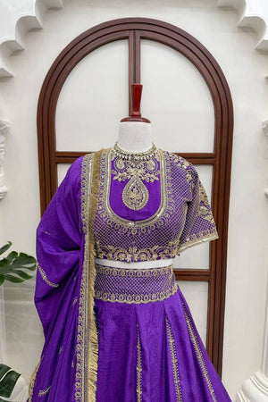 Violet Heavy Embroidered Art Silk Lehenga (QRC-403)