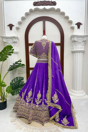 Violet Heavy Embroidered Art Silk Lehenga (QRC-403)