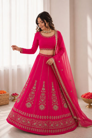 Pink Embroidered Art Silk Lehenga (QRC-405-pink)