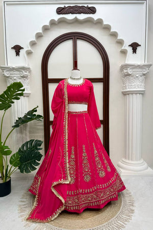 Pink Embroidered Art Silk Lehenga (QRC-405-pink)