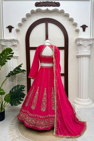 Pink Embroidered Art Silk Lehenga (QRC-405-pink)