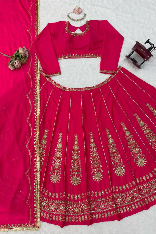 Pink Embroidered Art Silk Lehenga (QRC-405-pink)