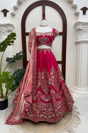 Pink Floral Embroidered Chanderi Lehenga (QRC-408)
