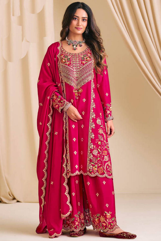 Pink Sequin with Embroidered Art Silk Pakistani Suit Set (RADHA KALASH-6001)