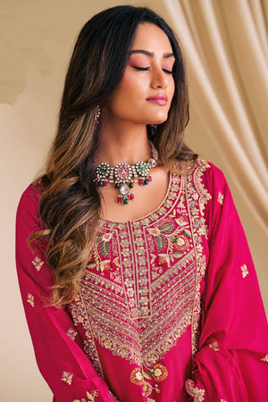 Pink Sequin with Embroidered Art Silk Pakistani Suit Set (RADHA KALASH-6001)