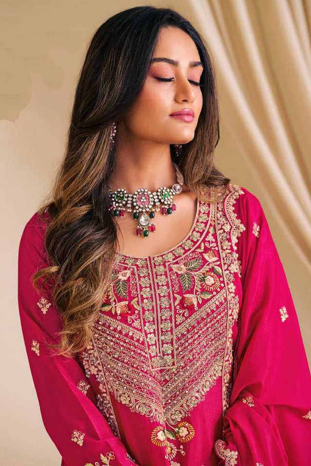 Pink Sequin with Embroidered Art Silk Pakistani Suit Set (RADHA KALASH-6001)