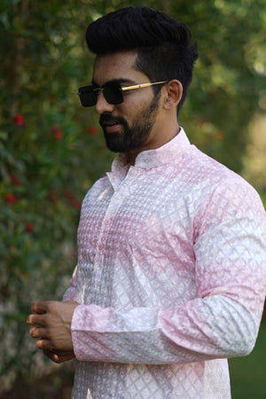 Pink Embroidered Cotton Men's Kurta Set