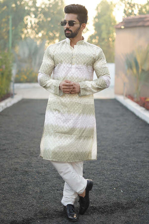 Green Embroidered Cotton Men's Kurta Set