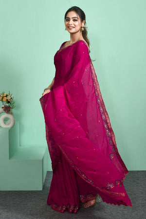 Pink Mirror Embroidered Chiffon Saree (RBFPYZ6C3822)