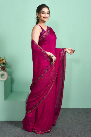 Pink Mirror Embroidered Chiffon Saree (RBFPYZ6C3822)