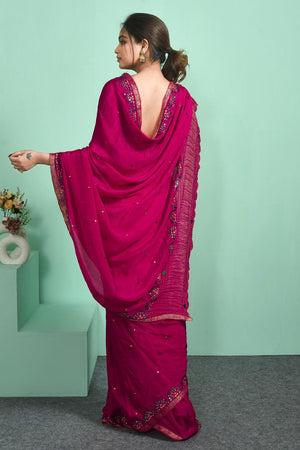 Pink Mirror Embroidered Chiffon Saree (RBFPYZ6C3822)