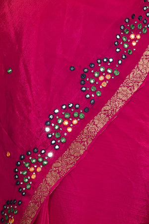Pink Mirror Embroidered Chiffon Saree (RBFPYZ6C3822)