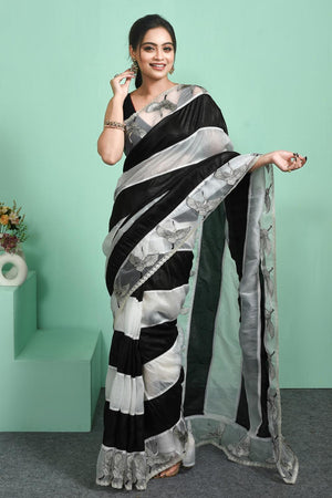 Black Thread Work Chiffon Saree (RBHLWT6C3794)