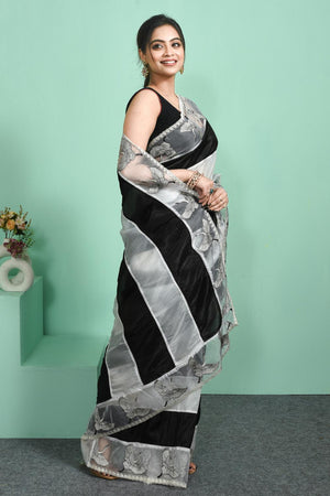 Black Thread Work Chiffon Saree (RBHLWT6C3794)