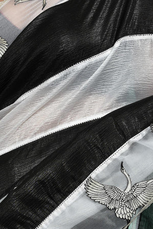 Black Thread Work Chiffon Saree (RBHLWT6C3794)