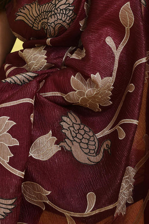 Violet Floral Embroidered Chiffon Saree (RBHQQV6C3784)