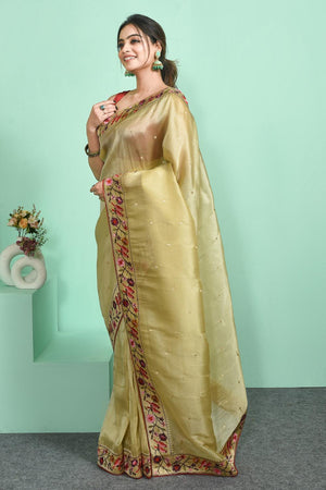 Cream Woven Tissue Saree (RBICCU6C3830)