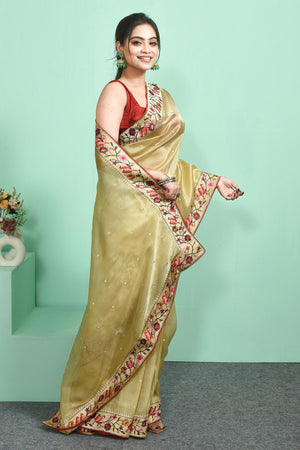 Cream Woven Tissue Saree (RBICCU6C3830)