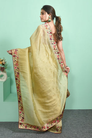 Cream Woven Tissue Saree (RBICCU6C3830)