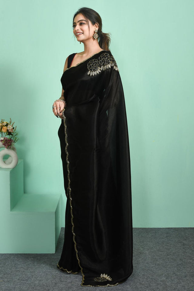 Black Sequin Tissue Saree (RBILLM6C3796)
