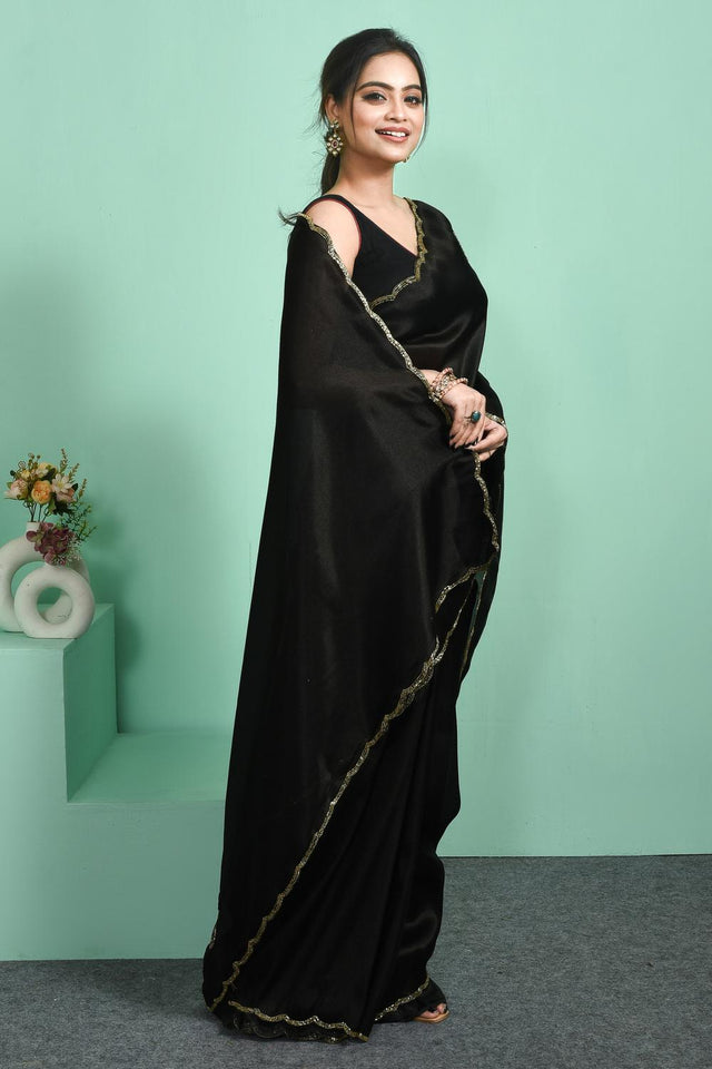 Black Sequin Tissue Saree (RBILLM6C3796)