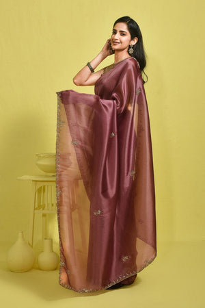 Violet Sequin with Embroidered Tissue Saree (RBIQQT6B3732)