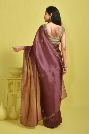 Violet Sequin with Embroidered Tissue Saree (RBIQQT6B3732)