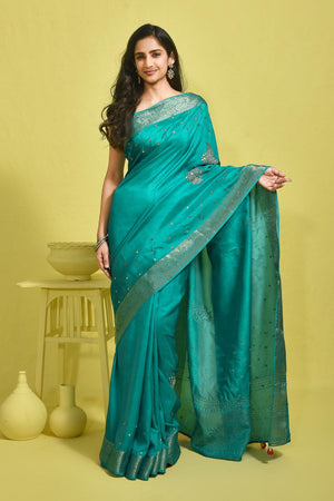 Blue Mirror Sequin Silk Blend Saree (RBMBBV6B3709)