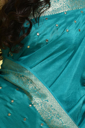 Blue Mirror Sequin Silk Blend Saree (RBMBBV6B3709)