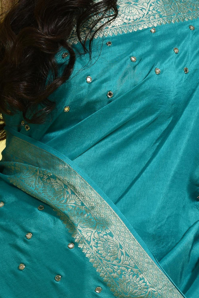 Blue Mirror Sequin Silk Blend Saree (RBMBBV6B3709)