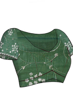 Green Floral Embroidered Silk Blend Saree (RBMGGZ6B3730)