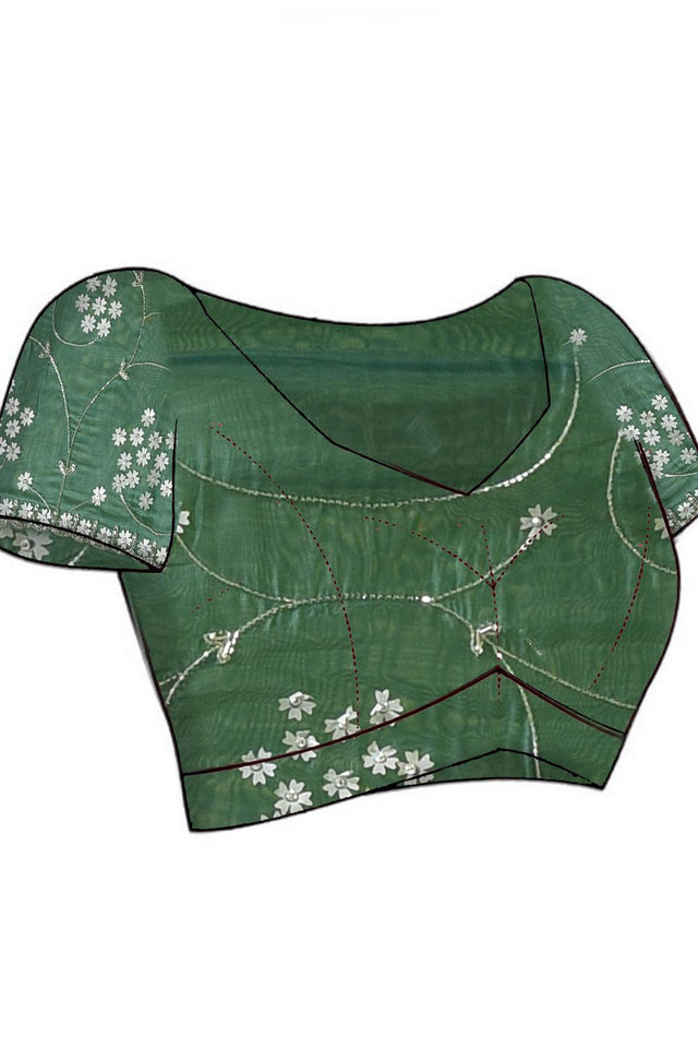 Green Floral Embroidered Silk Blend Saree (RBMGGZ6B3730)