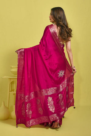 Pink Stone Embossed Silk Blend Saree (RBMPBZ6C3762)