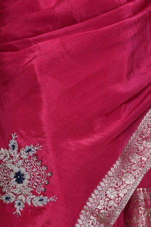 Pink Stone Embossed Silk Blend Saree (RBMPBZ6C3762)