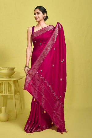 Pink Embroidered Silk Blend Saree (RBMPYW6B3716)