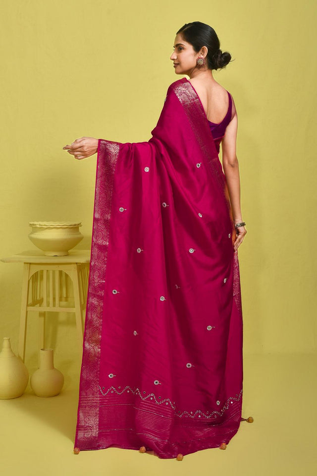 Pink Embroidered Silk Blend Saree (RBMPYW6B3716)