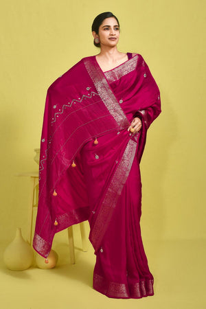 Pink Embroidered Silk Blend Saree (RBMPYW6B3716)