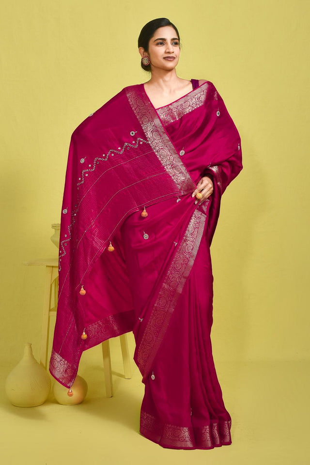 Pink Embroidered Silk Blend Saree (RBMPYW6B3716)