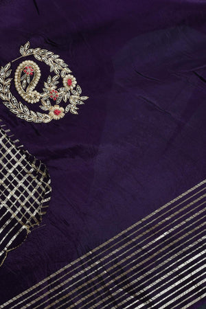 Violet Beads & Stone Embossed Silk Blend Saree (RBMQQZ6C3788)