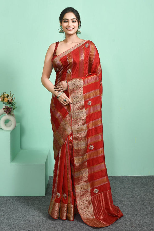 Red Woven Silk Blend Saree (RBMRRZ6C3829)