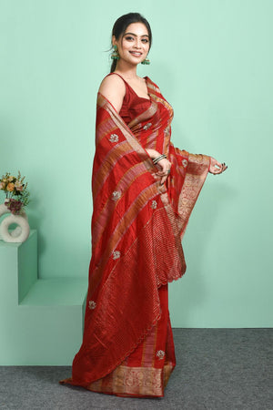 Red Woven Silk Blend Saree (RBMRRZ6C3829)