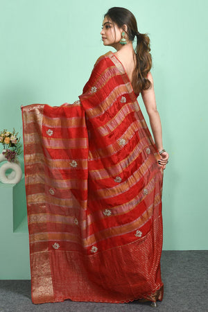 Red Woven Silk Blend Saree (RBMRRZ6C3829)