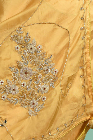 Yellow Beads & Stone Embossed Silk Blend Saree (RBMYYZ6C3783)