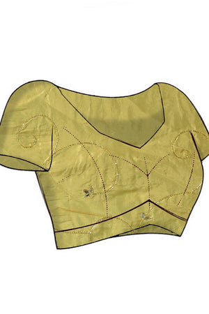 Yellow Beads & Stone Embossed Silk Blend Saree (RBMYYZ6C3783)