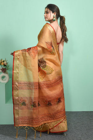 Yellow Embroidered Linen Blend Saree (RBUYYN6C3820)