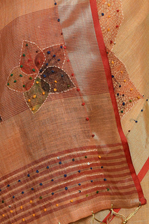 Yellow Embroidered Linen Blend Saree (RBUYYN6C3820)