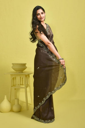 Grey Sequin with Embroidered Tissue Saree (RDIEEZ6B3729)
